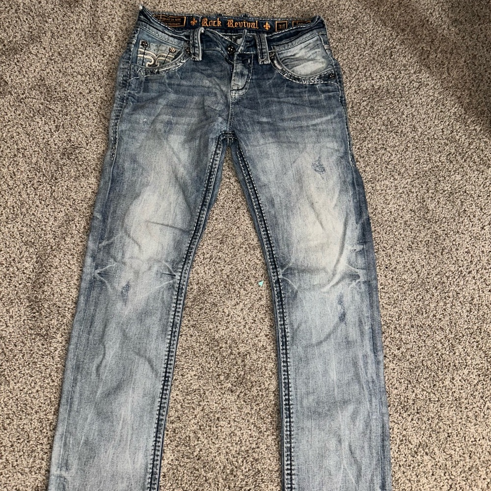 Rock Revival Blue and Orange Denim Jeans